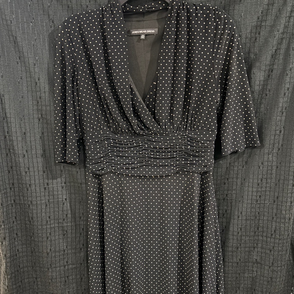 Jones Wear Black Midi Dress with White Polka Dots